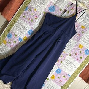 Navy Blue Women's wide leg midi romper one shoulder XL